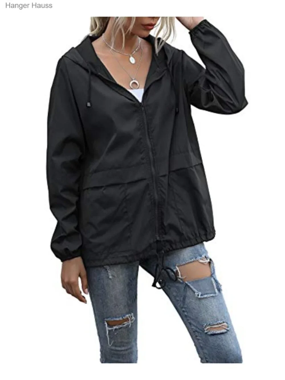 Women's Waterproof Rain Jacket Hooded Windbreaker with Pockets